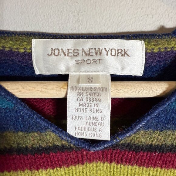 Vtg Jones New York Sport Lambswool Striped V-Neck Sweater Pullover Women's Small - Picture 6 of 11